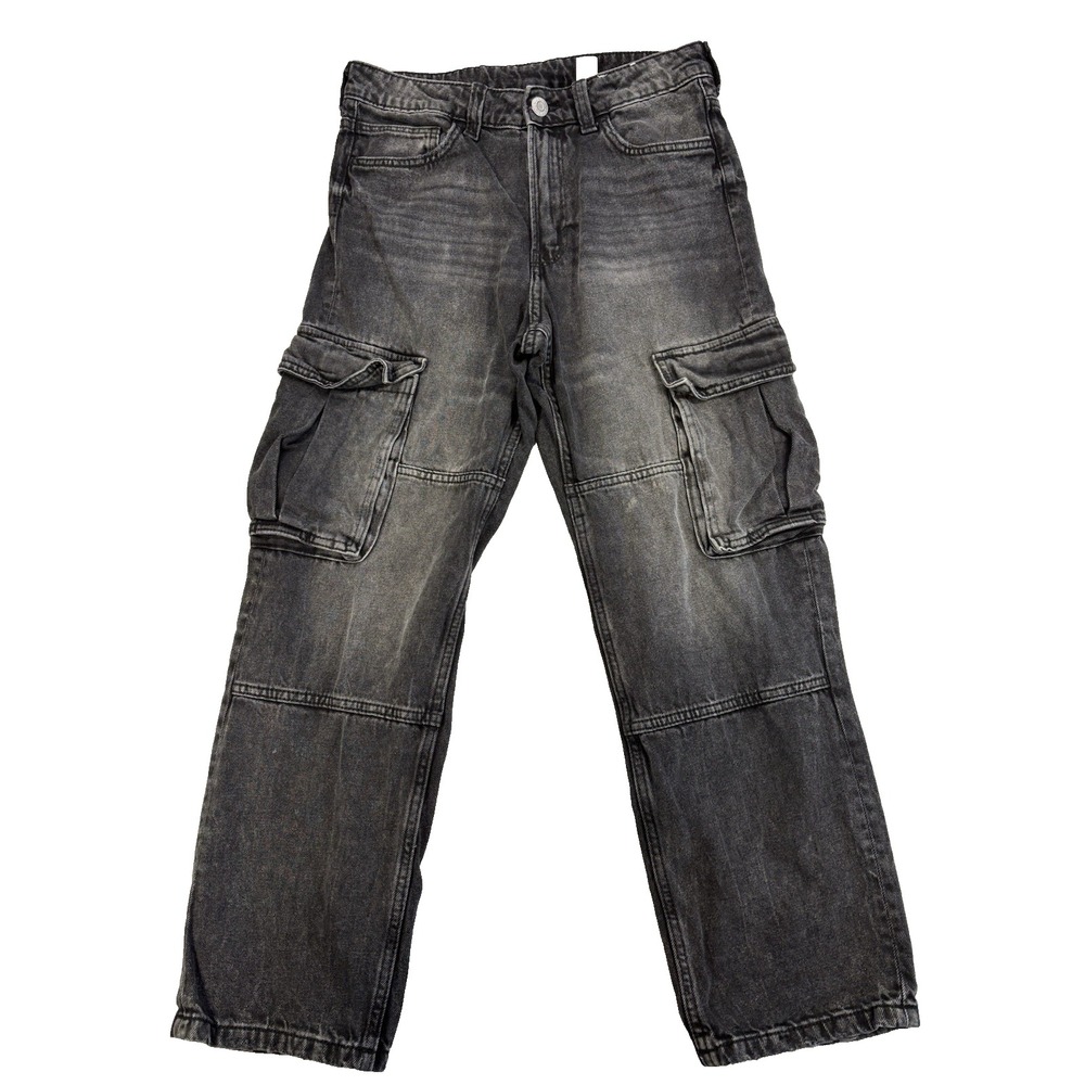 H&M Youth 16(12-13Y) Faded Black Loose Fit Cargo Jeans Grunge Skater Streetwear